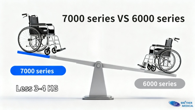 एयरोस्पेस-ग्रेड 7000 और मानक 6000 एल्यूमीनियम व्हीलचेयर फ्रेम के बीच वजन की तुलना।